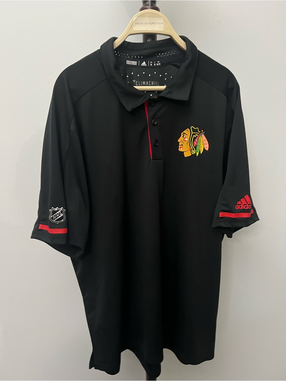 adidas Black Men’s Chicago Blackhawks Polo with Red Accent Polo Shirt